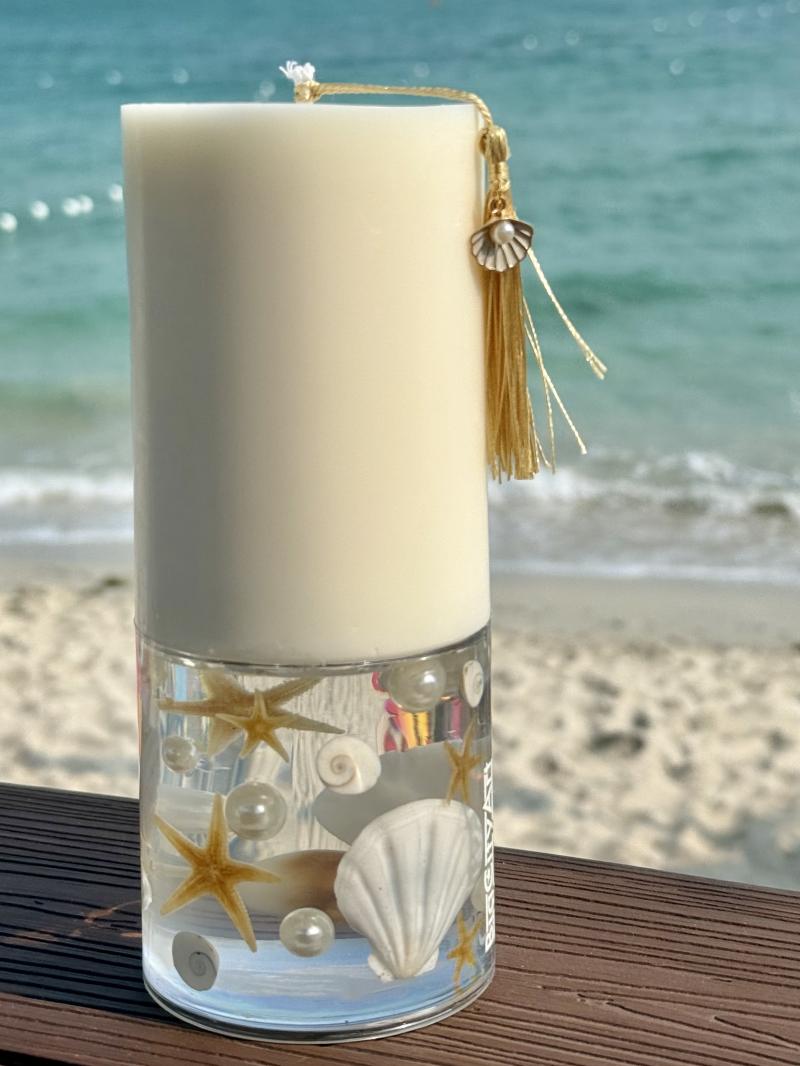 005 Ocean Star Soy Candle with Shell & Pearl Resin – Designed on Koh Samui