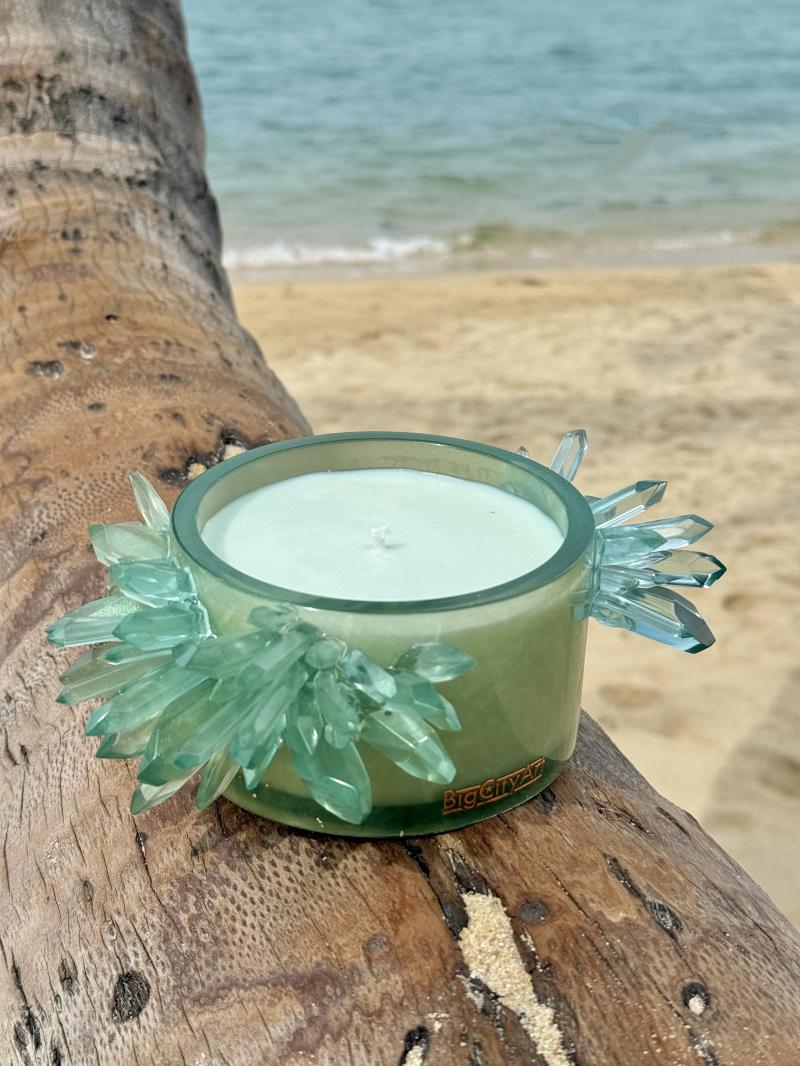 030 Green Crystal Soy Candle in Resin Jar – Tropical Decor
