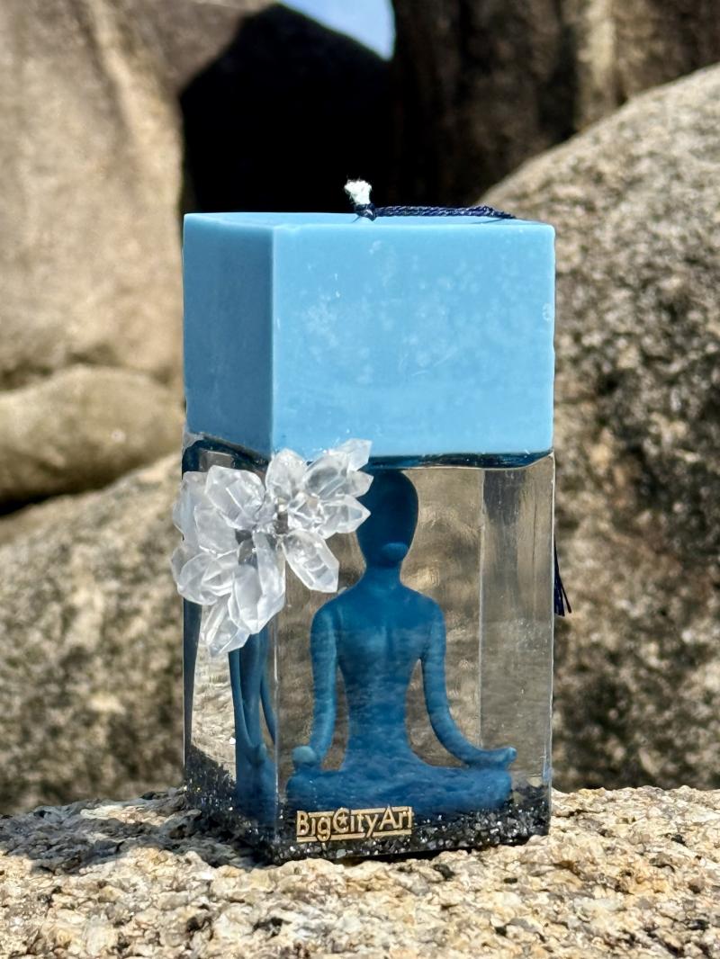 039 Blue Serenity Candle with Epoxy Resin and Figurine