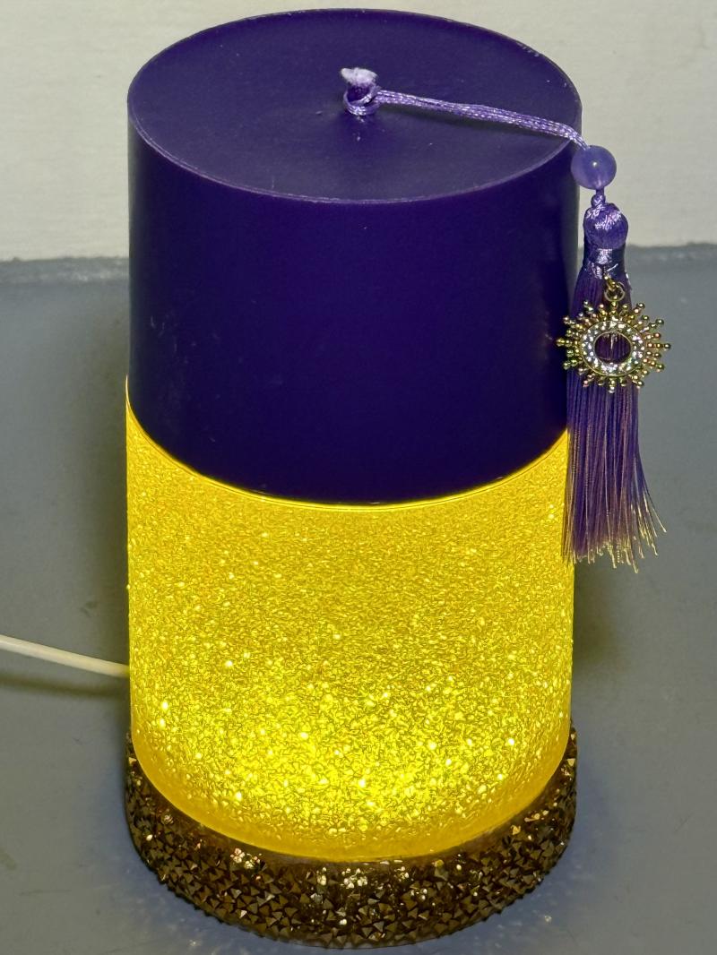 063 Galaxy Glow Candle with LED Base – Purple & Gold Luxury Design